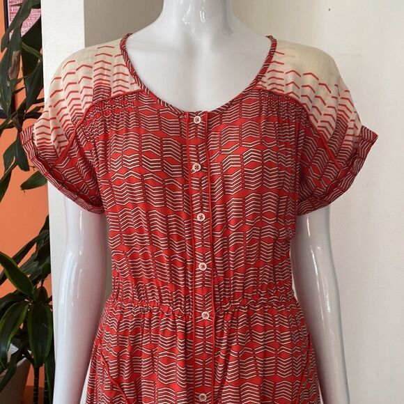 Anthropologie Maeve Red & Cream Veronica Mini Shirtdress Size Small - Picture 4 of 13